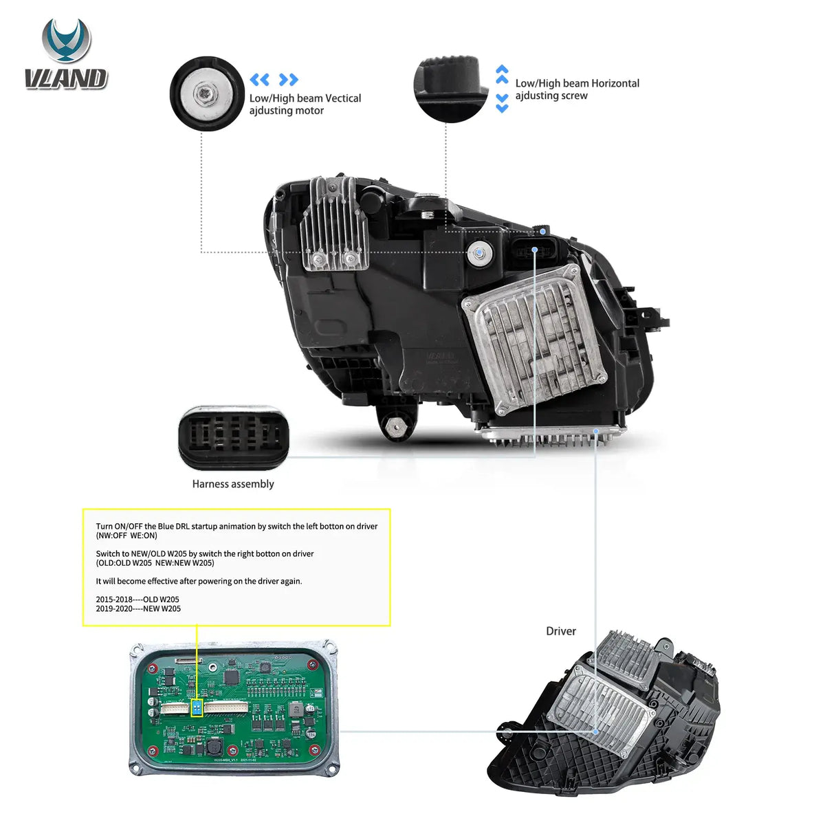 15-21 Mercedes-Benz C-Class W205 LED Matrix priekiniai žibintai [E-mark]