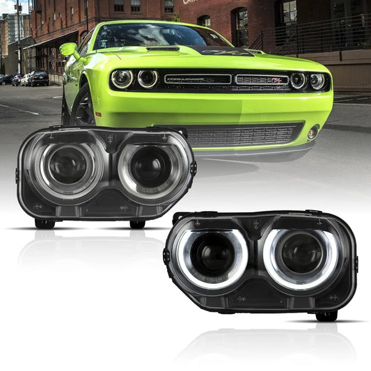 15-24 Dodge Challenger (3-iosios kartos, atnaujinto modelio) juodi Vland priekiniai žibintai